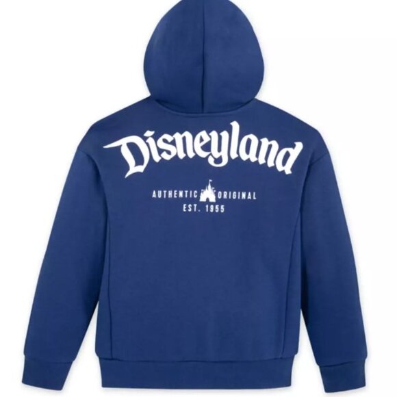 Disney Tops - Disney Women's Oversized Blue Zip Hoodie with White Embroidered Logo (Size XS)